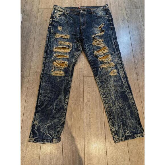 Y2K Vintage Southpole Ripped & Faded Marble Pattern Jeans 100% Cotton Size 40/34 - Picture 1 of 9